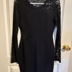 BCBGMaxAzria Black Lace-Panel Long Sleeve Bodycon Dress